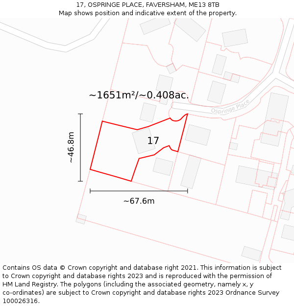 17, OSPRINGE PLACE, FAVERSHAM, ME13 8TB: Plot and title map