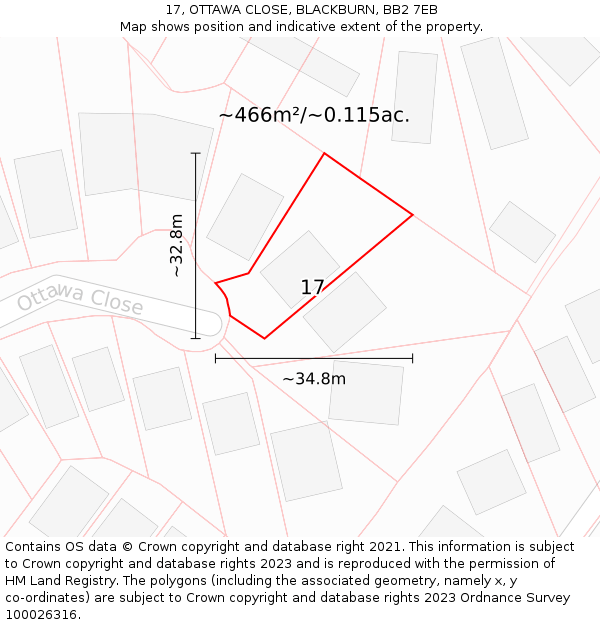 17, OTTAWA CLOSE, BLACKBURN, BB2 7EB: Plot and title map