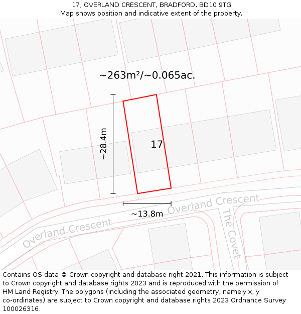 17, OVERLAND CRESCENT, BRADFORD, BD10 9TG: Plot and title map