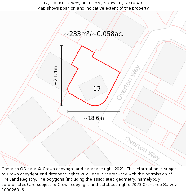 17, OVERTON WAY, REEPHAM, NORWICH, NR10 4FG: Plot and title map