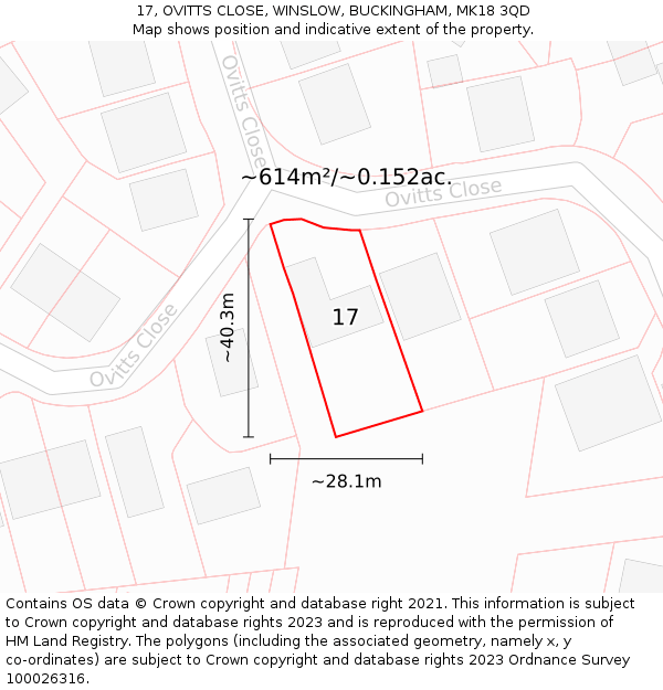 17, OVITTS CLOSE, WINSLOW, BUCKINGHAM, MK18 3QD: Plot and title map