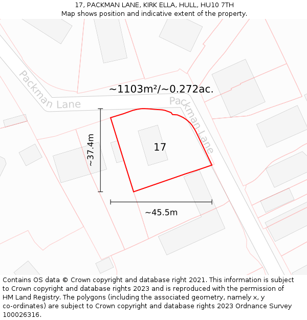 17, PACKMAN LANE, KIRK ELLA, HULL, HU10 7TH: Plot and title map
