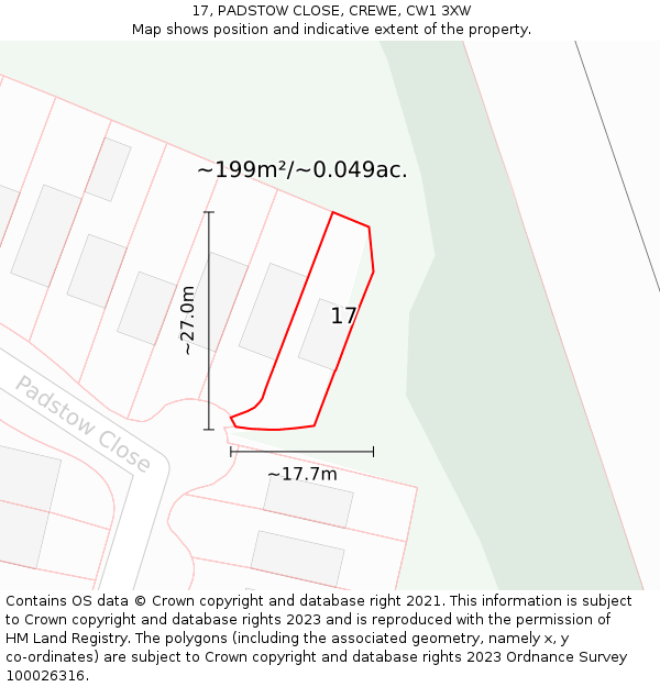 17, PADSTOW CLOSE, CREWE, CW1 3XW: Plot and title map