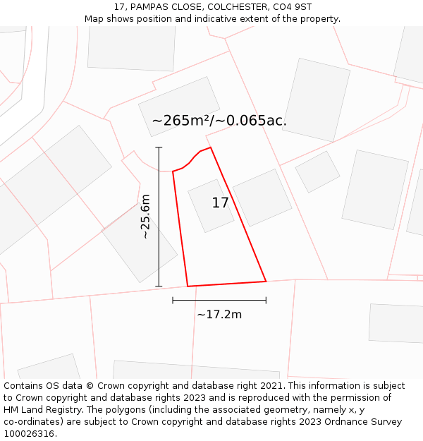 17, PAMPAS CLOSE, COLCHESTER, CO4 9ST: Plot and title map