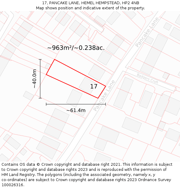 17, PANCAKE LANE, HEMEL HEMPSTEAD, HP2 4NB: Plot and title map