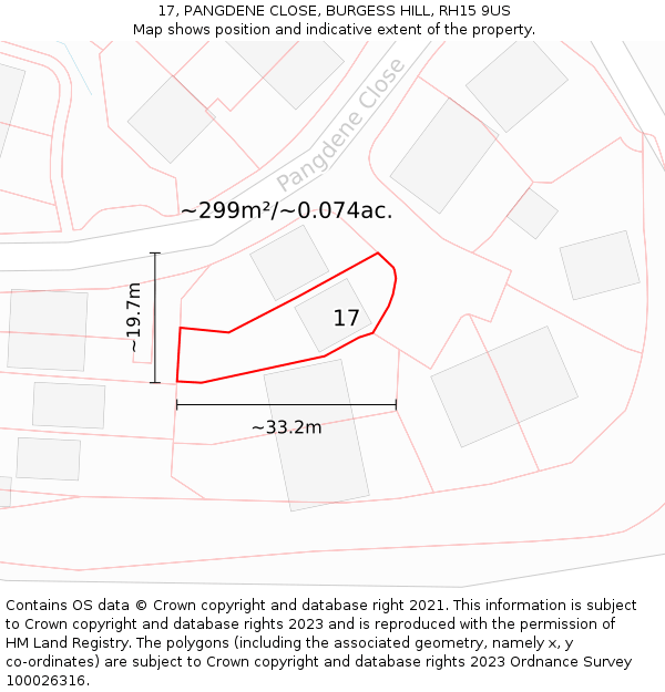 17, PANGDENE CLOSE, BURGESS HILL, RH15 9US: Plot and title map