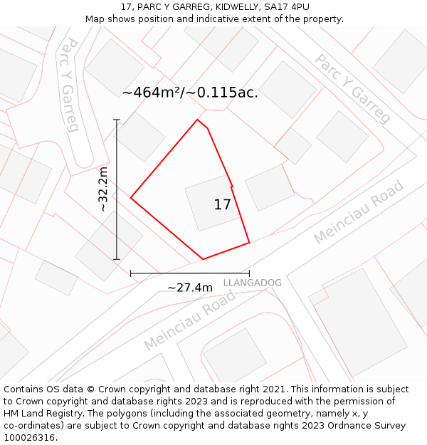 17, PARC Y GARREG, KIDWELLY, SA17 4PU: Plot and title map