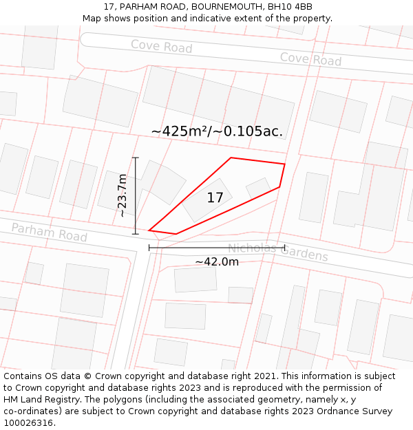 17, PARHAM ROAD, BOURNEMOUTH, BH10 4BB: Plot and title map