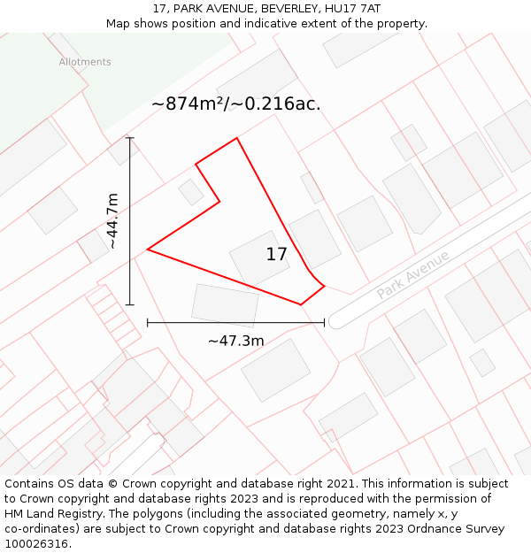 17, PARK AVENUE, BEVERLEY, HU17 7AT: Plot and title map