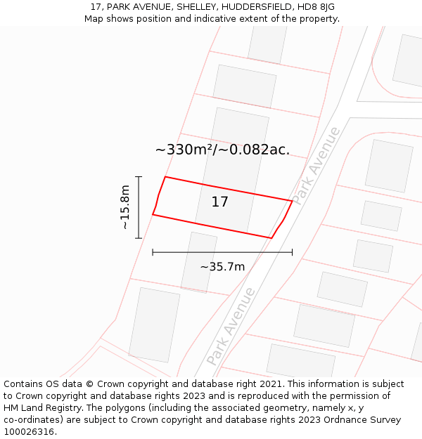 17, PARK AVENUE, SHELLEY, HUDDERSFIELD, HD8 8JG: Plot and title map