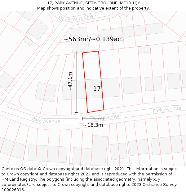 17, PARK AVENUE, SITTINGBOURNE, ME10 1QY: Plot and title map