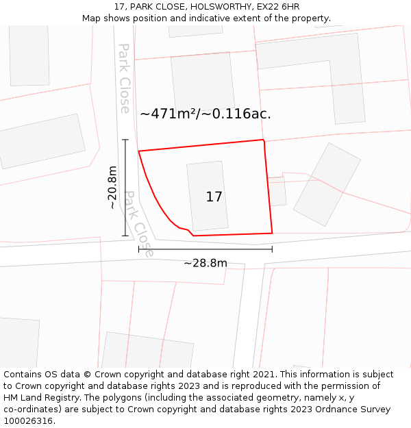 17, PARK CLOSE, HOLSWORTHY, EX22 6HR: Plot and title map