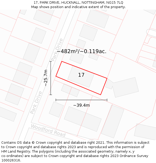 17, PARK DRIVE, HUCKNALL, NOTTINGHAM, NG15 7LQ: Plot and title map