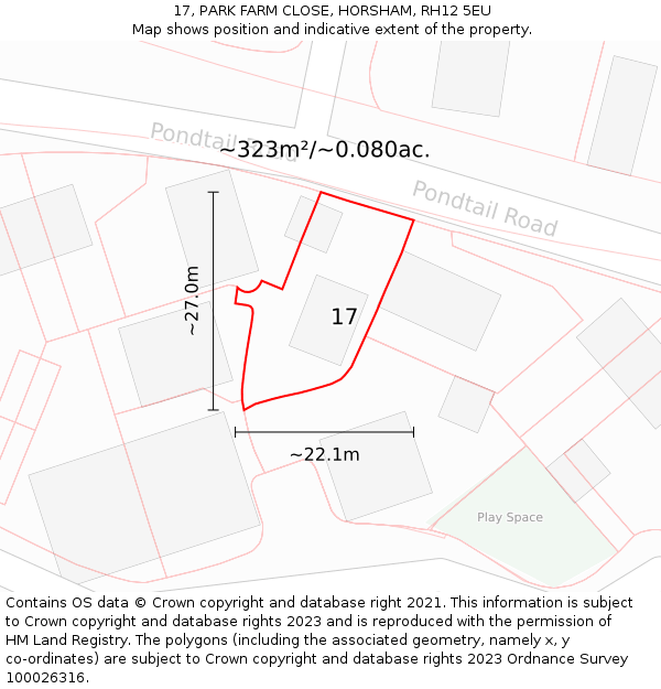 17, PARK FARM CLOSE, HORSHAM, RH12 5EU: Plot and title map
