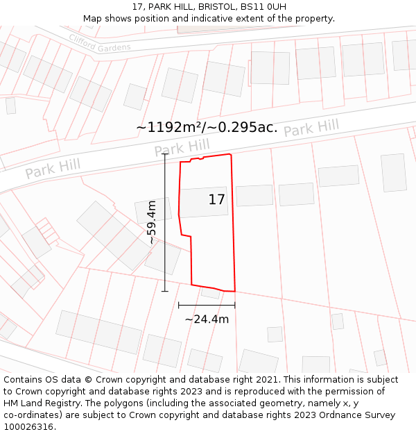 17, PARK HILL, BRISTOL, BS11 0UH: Plot and title map