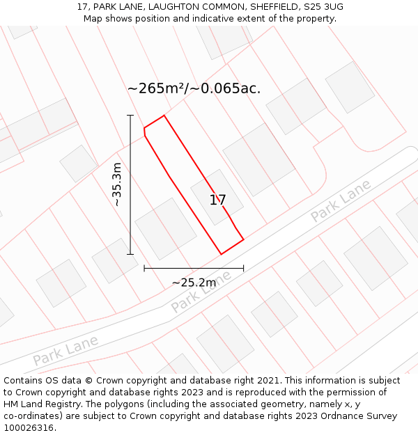 17, PARK LANE, LAUGHTON COMMON, SHEFFIELD, S25 3UG: Plot and title map