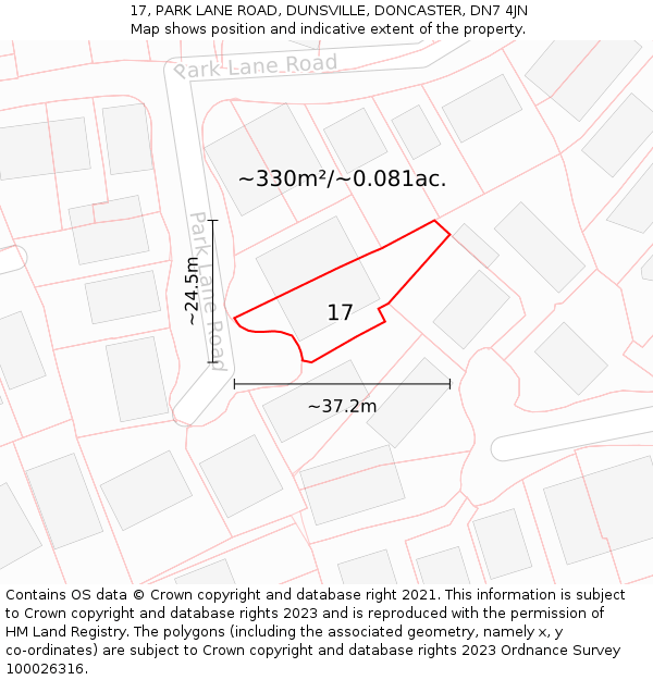 17, PARK LANE ROAD, DUNSVILLE, DONCASTER, DN7 4JN: Plot and title map