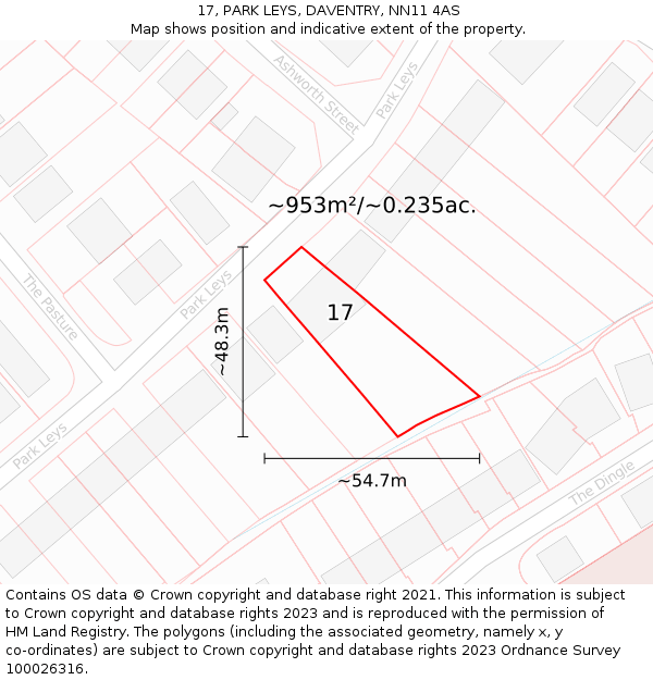 17, PARK LEYS, DAVENTRY, NN11 4AS: Plot and title map