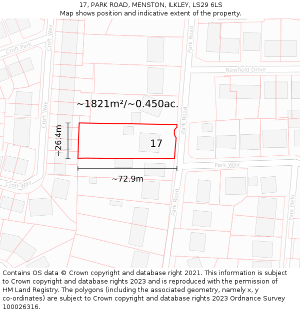 17, PARK ROAD, MENSTON, ILKLEY, LS29 6LS: Plot and title map