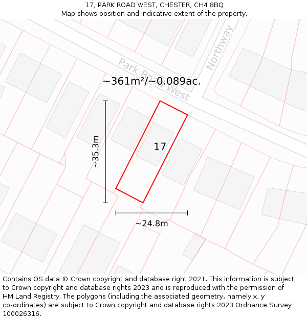 17, PARK ROAD WEST, CHESTER, CH4 8BQ: Plot and title map