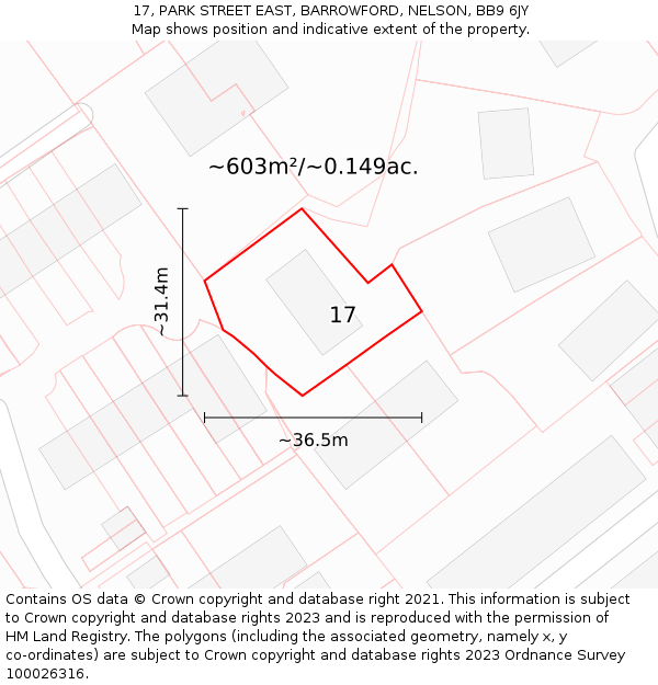 17, PARK STREET EAST, BARROWFORD, NELSON, BB9 6JY: Plot and title map
