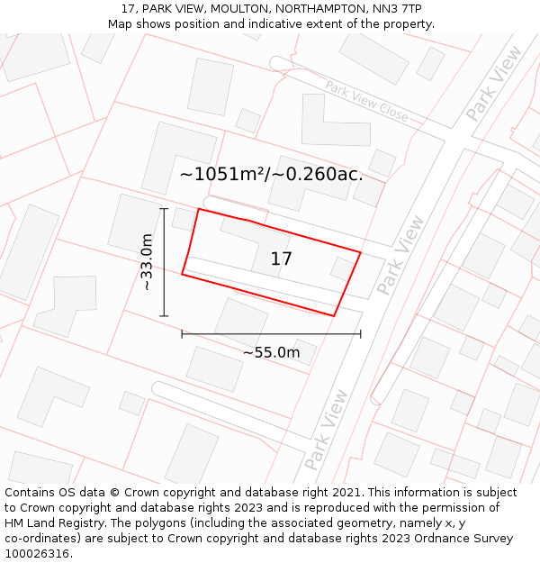 17, PARK VIEW, MOULTON, NORTHAMPTON, NN3 7TP: Plot and title map