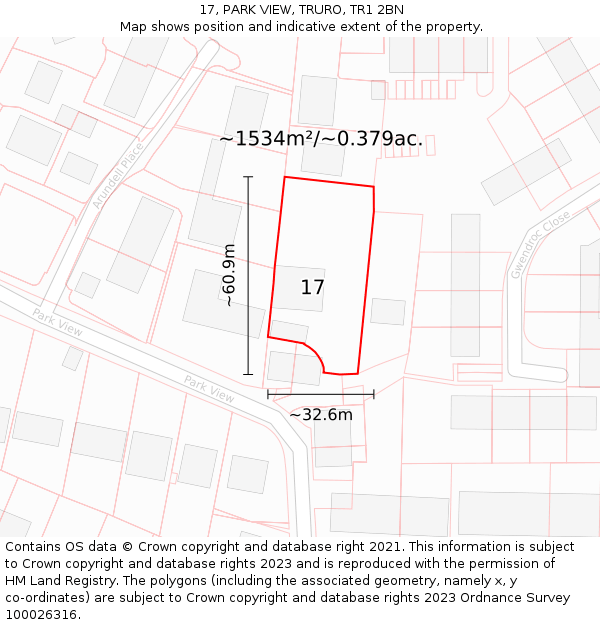 17, PARK VIEW, TRURO, TR1 2BN: Plot and title map