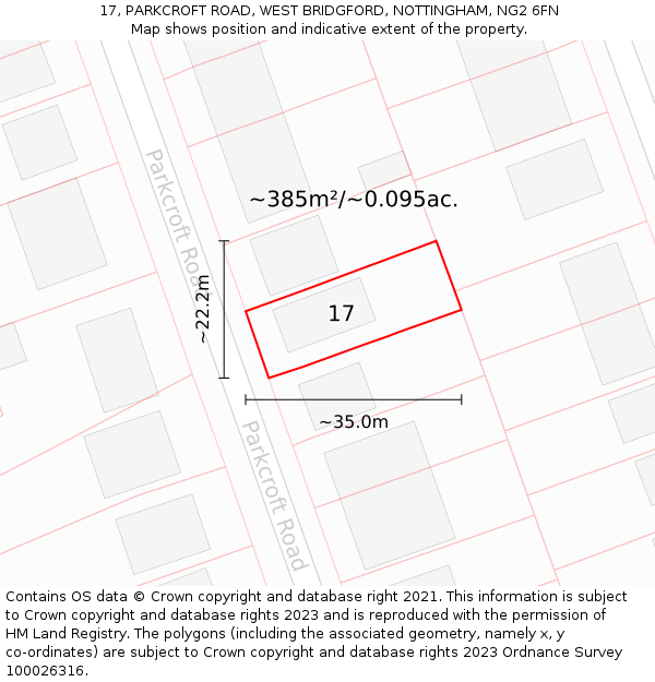 17, PARKCROFT ROAD, WEST BRIDGFORD, NOTTINGHAM, NG2 6FN: Plot and title map