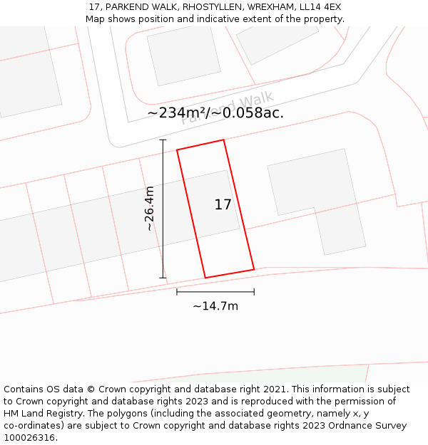 17, PARKEND WALK, RHOSTYLLEN, WREXHAM, LL14 4EX: Plot and title map