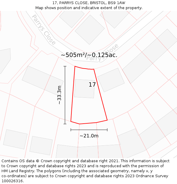 17, PARRYS CLOSE, BRISTOL, BS9 1AW: Plot and title map