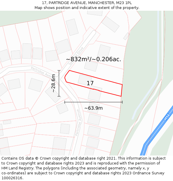 17, PARTRIDGE AVENUE, MANCHESTER, M23 1PL: Plot and title map