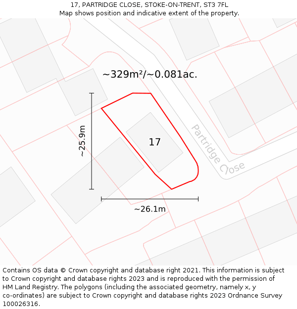 17, PARTRIDGE CLOSE, STOKE-ON-TRENT, ST3 7FL: Plot and title map