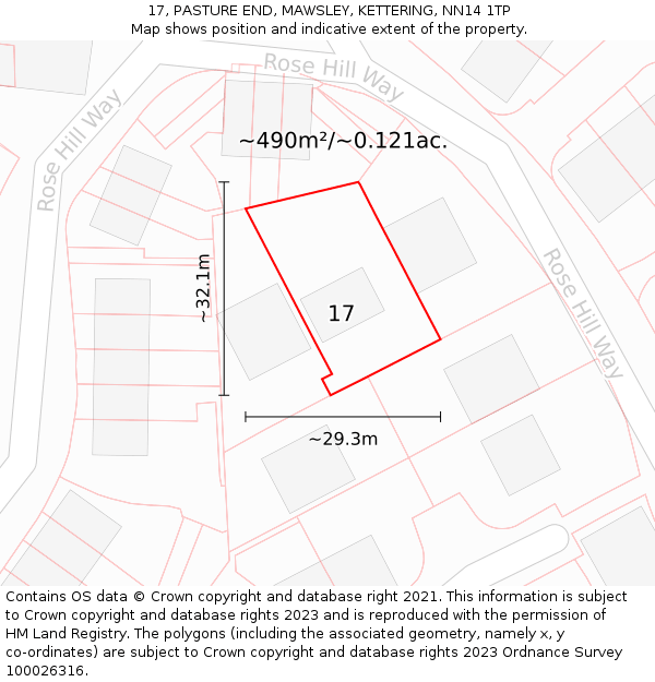 17, PASTURE END, MAWSLEY, KETTERING, NN14 1TP: Plot and title map