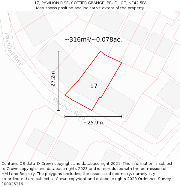 17, PAVILION RISE, COTTIER GRANGE, PRUDHOE, NE42 5FA: Plot and title map