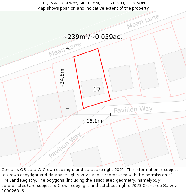 17, PAVILION WAY, MELTHAM, HOLMFIRTH, HD9 5QN: Plot and title map