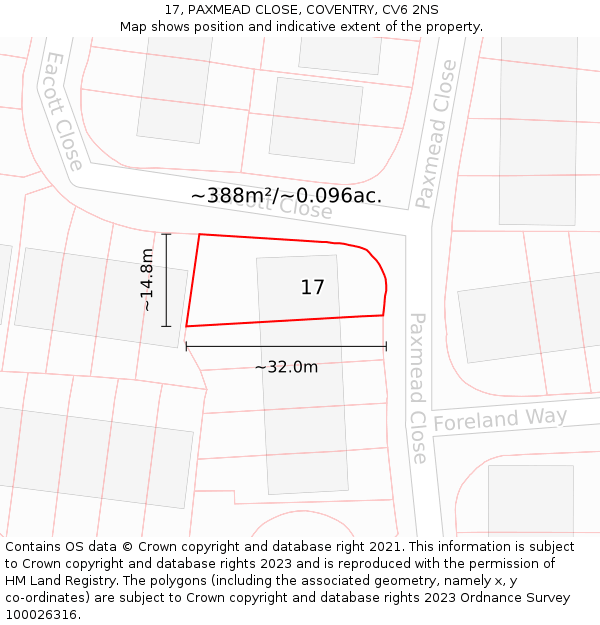 17, PAXMEAD CLOSE, COVENTRY, CV6 2NS: Plot and title map