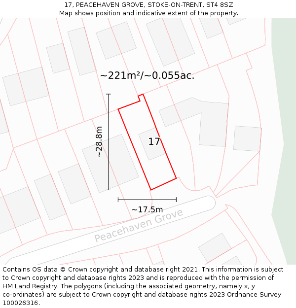 17, PEACEHAVEN GROVE, STOKE-ON-TRENT, ST4 8SZ: Plot and title map