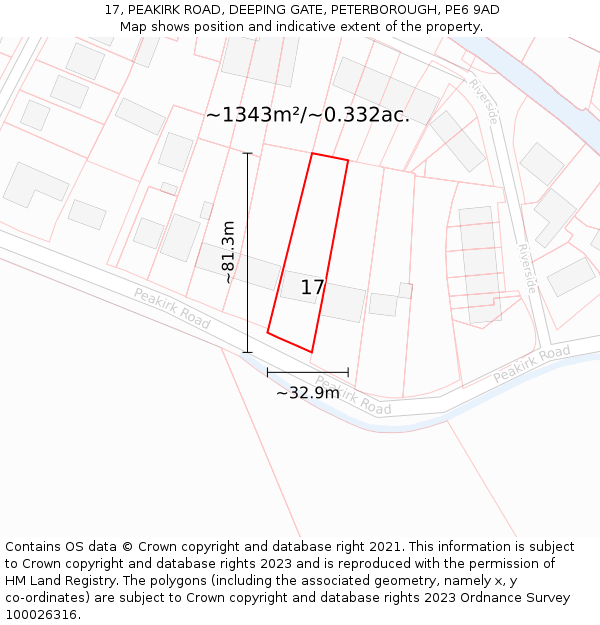 17, PEAKIRK ROAD, DEEPING GATE, PETERBOROUGH, PE6 9AD: Plot and title map