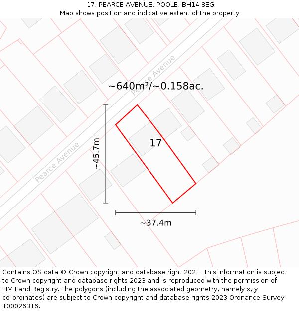 17, PEARCE AVENUE, POOLE, BH14 8EG: Plot and title map