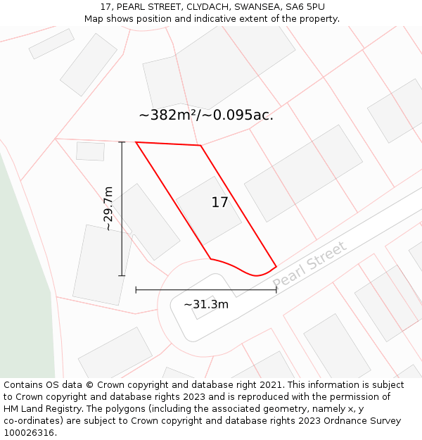 17, PEARL STREET, CLYDACH, SWANSEA, SA6 5PU: Plot and title map