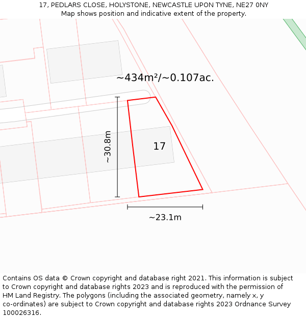 17, PEDLARS CLOSE, HOLYSTONE, NEWCASTLE UPON TYNE, NE27 0NY: Plot and title map