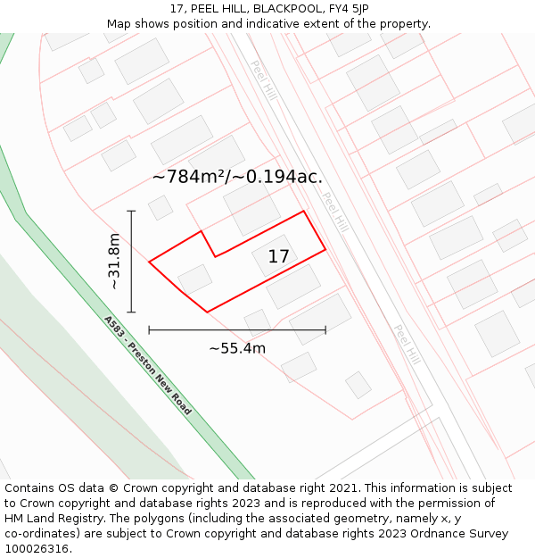 17, PEEL HILL, BLACKPOOL, FY4 5JP: Plot and title map