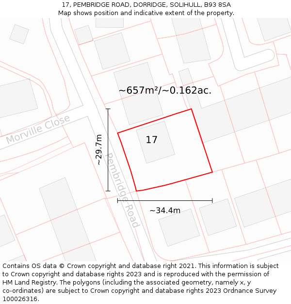 17, PEMBRIDGE ROAD, DORRIDGE, SOLIHULL, B93 8SA: Plot and title map