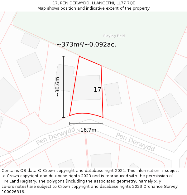 17, PEN DERWYDD, LLANGEFNI, LL77 7QE: Plot and title map