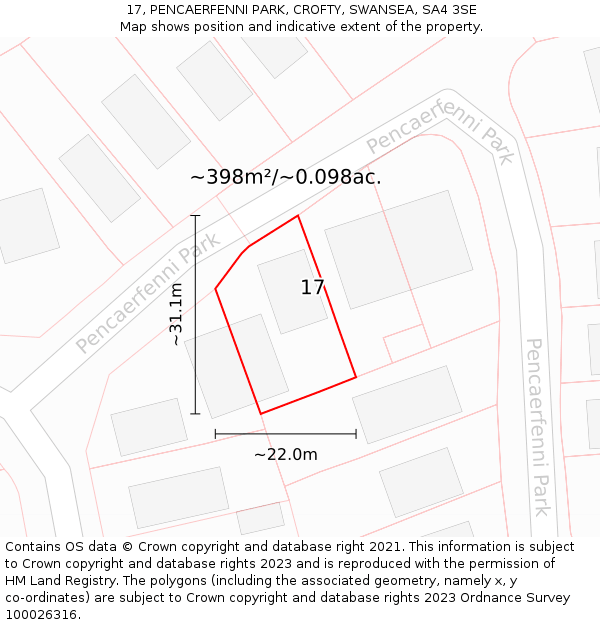 17, PENCAERFENNI PARK, CROFTY, SWANSEA, SA4 3SE: Plot and title map