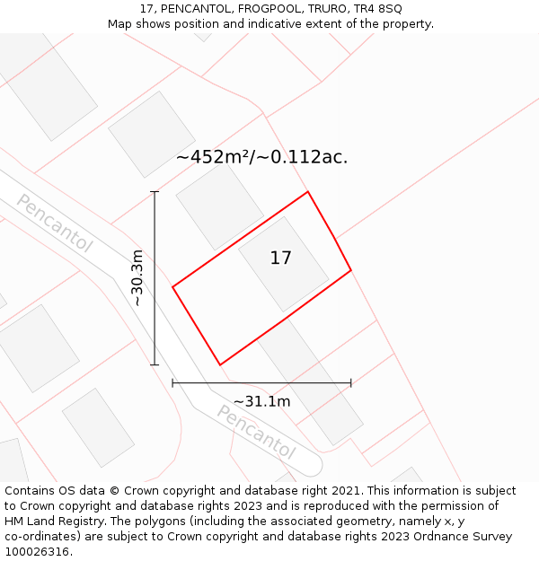 17, PENCANTOL, FROGPOOL, TRURO, TR4 8SQ: Plot and title map