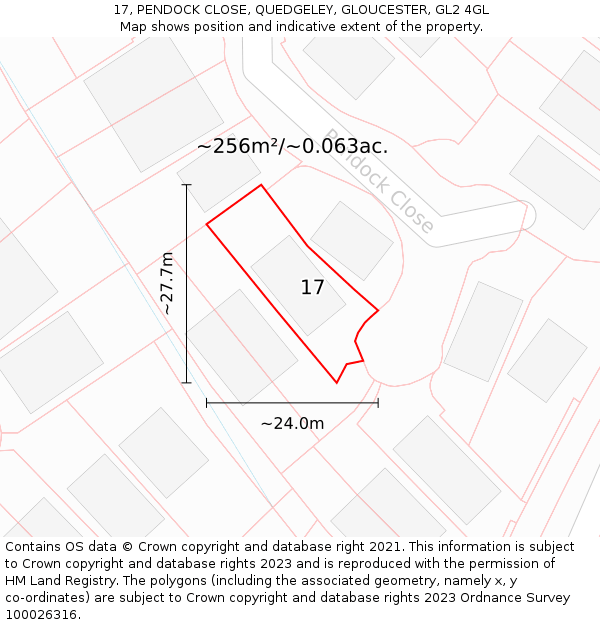 17, PENDOCK CLOSE, QUEDGELEY, GLOUCESTER, GL2 4GL: Plot and title map