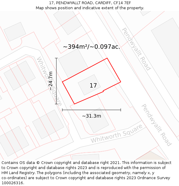 17, PENDWYALLT ROAD, CARDIFF, CF14 7EF: Plot and title map