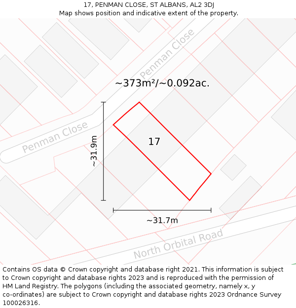 17, PENMAN CLOSE, ST ALBANS, AL2 3DJ: Plot and title map