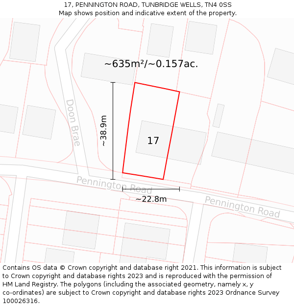 17, PENNINGTON ROAD, TUNBRIDGE WELLS, TN4 0SS: Plot and title map